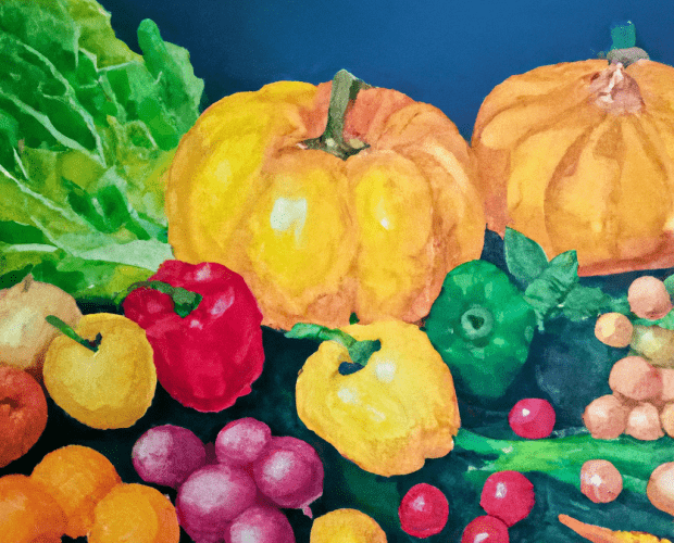 fruit and vegetables, healthy, anime oil painting, high resolution, ghibli inspired, 4k